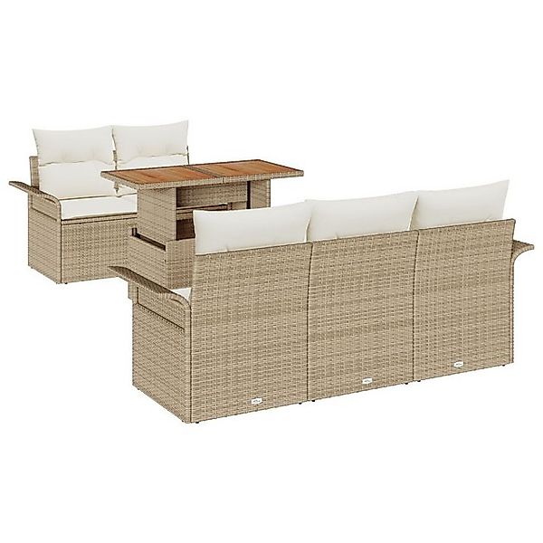 vidaXL Loungesofa 6-tlg. Garten-Sofagarnitur mit Kissen Beige Poly Rattan, günstig online kaufen