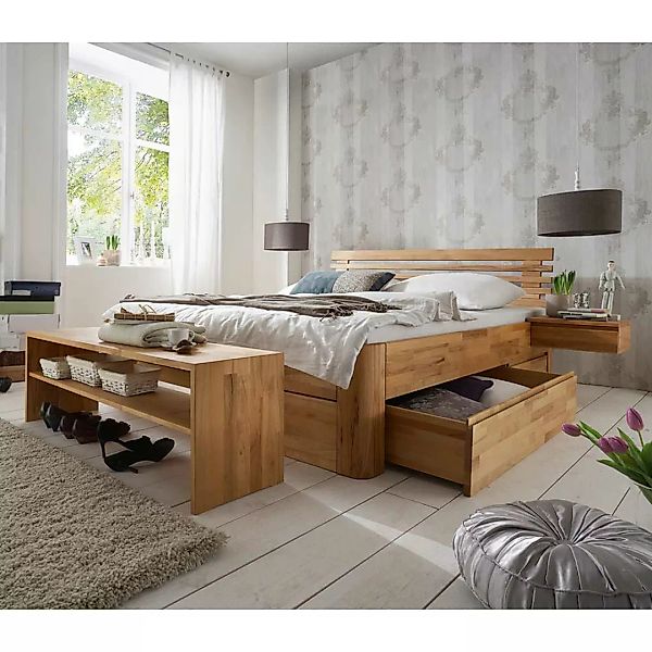 Schlafzimmer Set Massivholz in Kernbuchefarben 88 cm hoch (vierteilig) günstig online kaufen