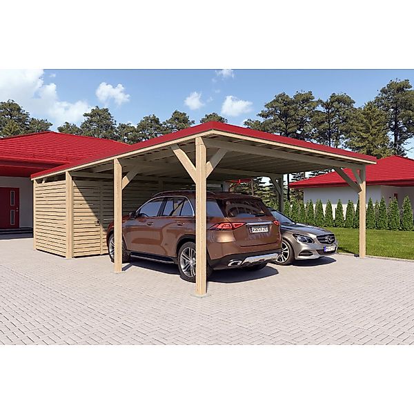 Holzbrüder Carport Ralf 52m² mit Geräteraum Natur-Rot günstig online kaufen