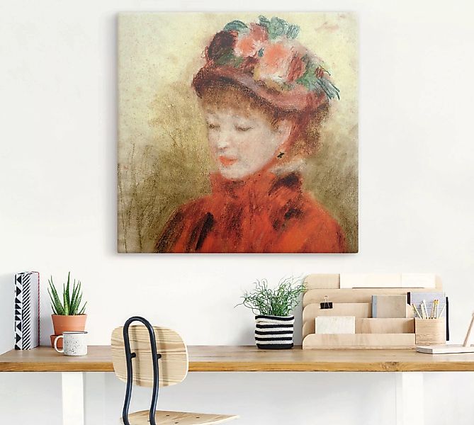Artland Leinwandbild "Junge Frau mit Blumenhut", Frau, (1 St.), auf Keilrah günstig online kaufen