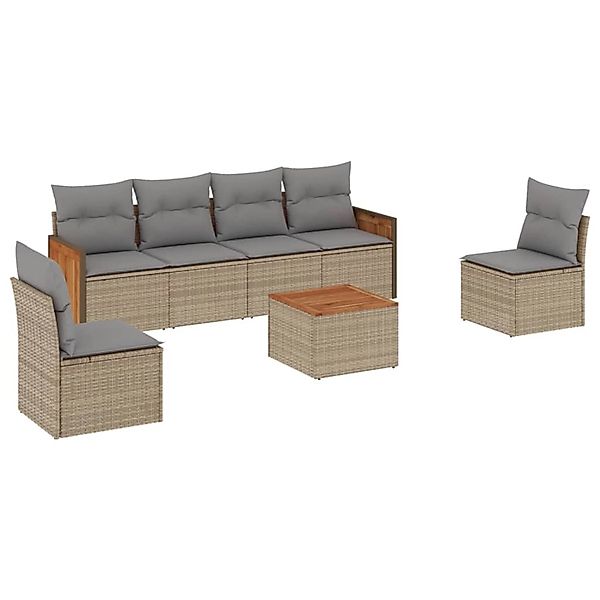 vidaXL 7-Tlg Garten-Sofagarnitur mit Kissen Beige Poly Rattan 3227550 günstig online kaufen
