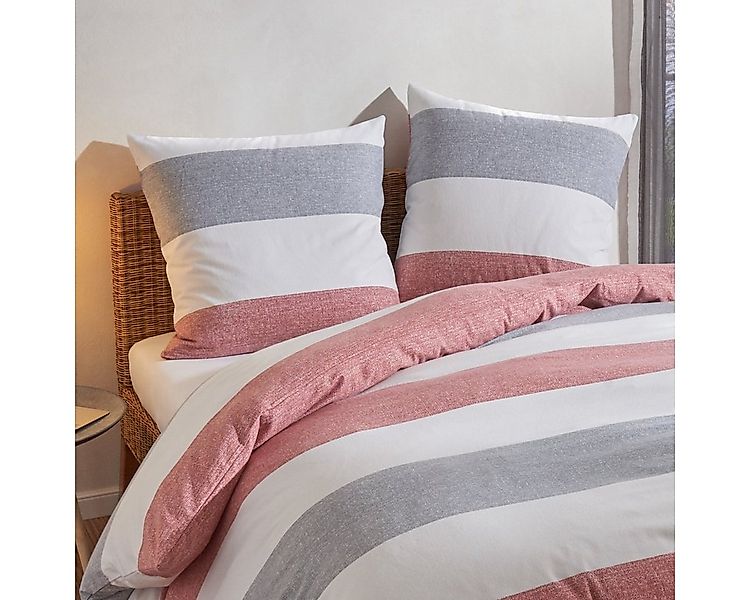 TRAUMSCHLAF Bettwäsche Melange Streifen rot, Biber, 2 teilig, Biberbettwäsc günstig online kaufen