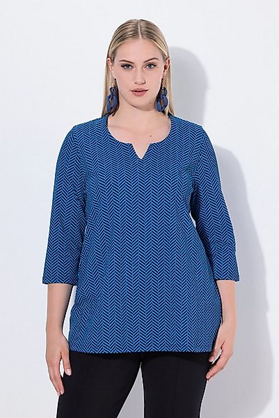Ulla Popken T-Shirt Shirt Fischgrat A-Linie Tunika-Ausschnitt 3/4-Arm günstig online kaufen