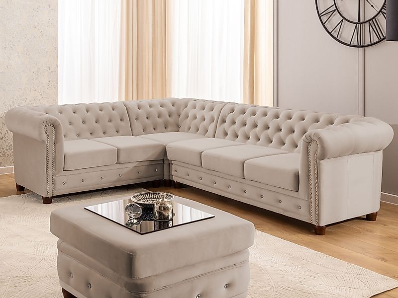 S-Style Möbel Ecksofa Chesterfield mit Schlaffunktion günstig online kaufen