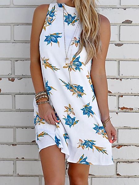 Blumendruck ärmellos rückenfrei lässig Kleid für Damen günstig online kaufen