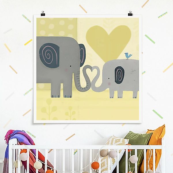 Poster Tiere - Quadrat Mama und ich - Elefanten günstig online kaufen