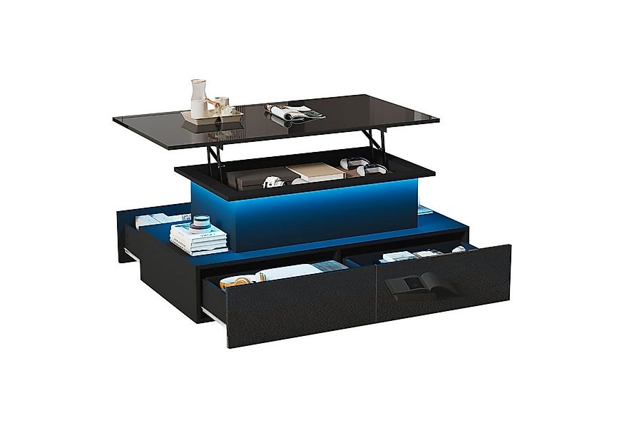 Merax Couchtisch hochglanz Sofatisch Beistelltisch mit LED und hydraulische günstig online kaufen