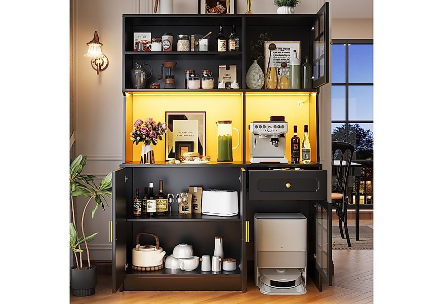 OKWISH Hochschrank Küchenbuffet,Kommode,Sideboard (mit LED-Beleuchtung & Gl günstig online kaufen