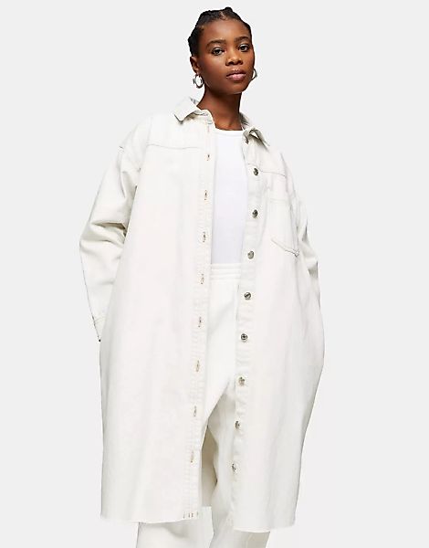 Topshop – Longline-Oversize-Hemdjacke aus Bio-Baumwolle in Weiß günstig online kaufen