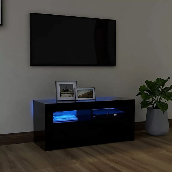 vidaXL TV-Schrank TV-Schrank mit LED-Leuchten Schwarz 90x35x40 cm Lowboard günstig online kaufen