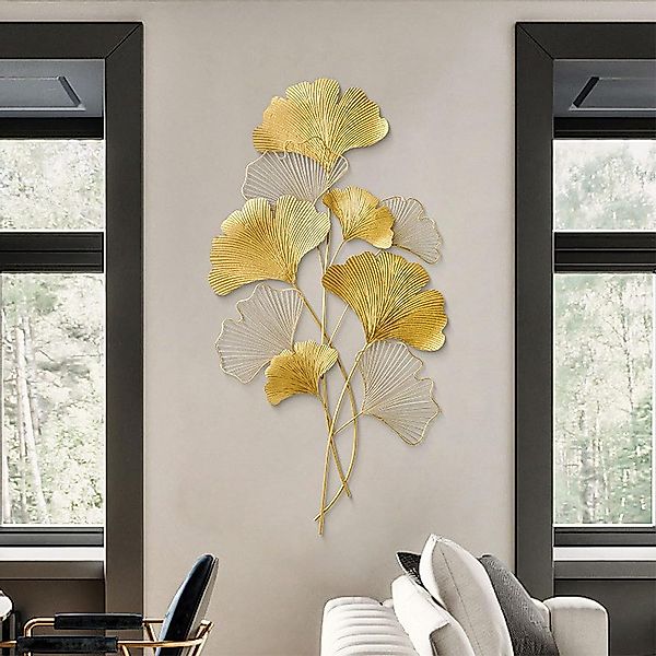 NUODWELL Wanddekoobjekt Ginkgo-Wanddekoration aus Metall, 3D-Ginkgoblatt-Wa günstig online kaufen
