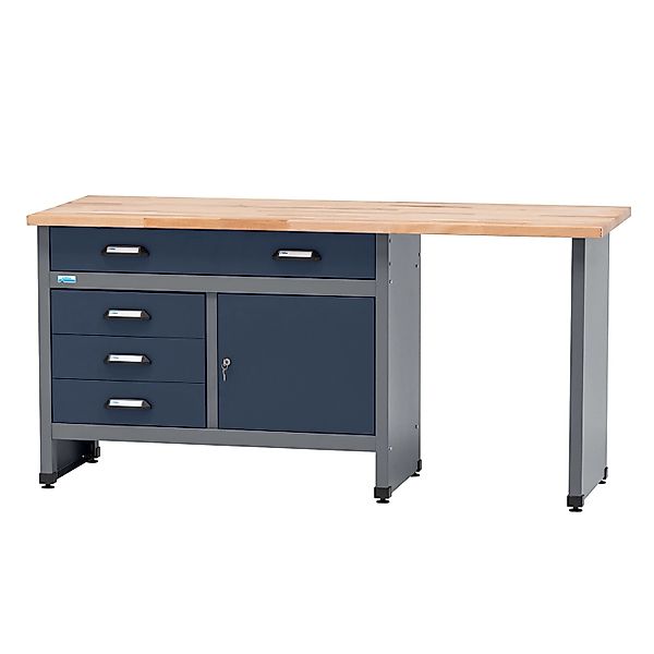 Küpper Werkbank Eintürig mit 4 Schubladen 84 x 170 x 60 cm Dunkelblau günstig online kaufen