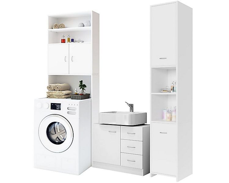 Casaria Badmöbel-Set, Badezimmerhochschrank Waschmaschinenschrank Waschbeck günstig online kaufen