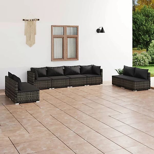 Vidaxl 8-tlg. Garten-lounge-set Mit Kissen Poly Rattan Grau günstig online kaufen