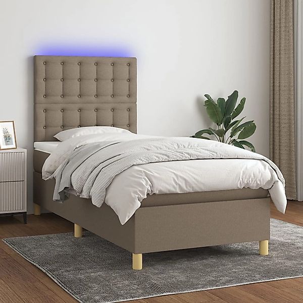 vidaXL Bett Boxspringbett mit Matratze & LED Taupe 100x200 cm Stoff günstig online kaufen