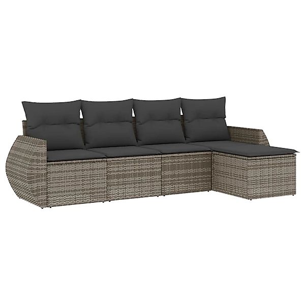vidaXL 5-Tlg Garten-Sofagarnitur mit Kissen Grau Poly Rattan 3253627 günstig online kaufen