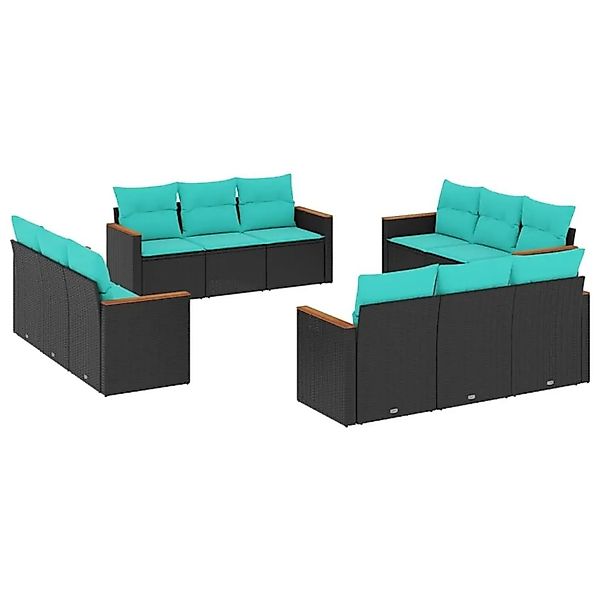 vidaXL 12-Tlg Gartensofa-Set mit Kissen Schwarz Polyrattan 3225833 günstig online kaufen