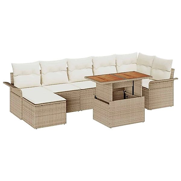 vidaXL Garten-Sofa-Set mit Speicher 8-Tlg Beige Poly Rattan 3358101 günstig online kaufen