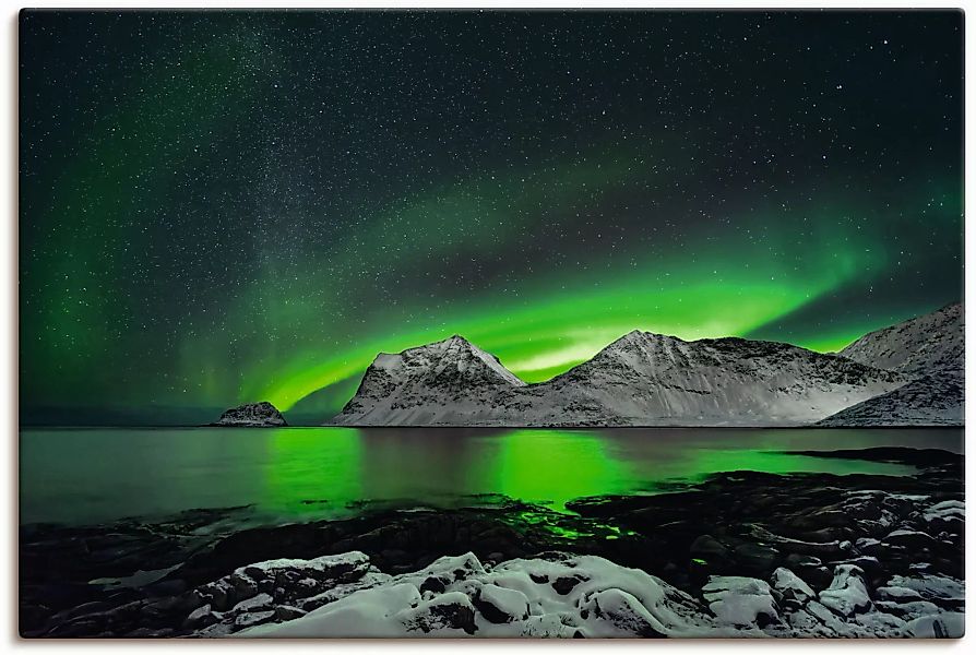 Artland Leinwandbild »Polarlicht über einer winterlichen Berg«, Gewässer, ( günstig online kaufen