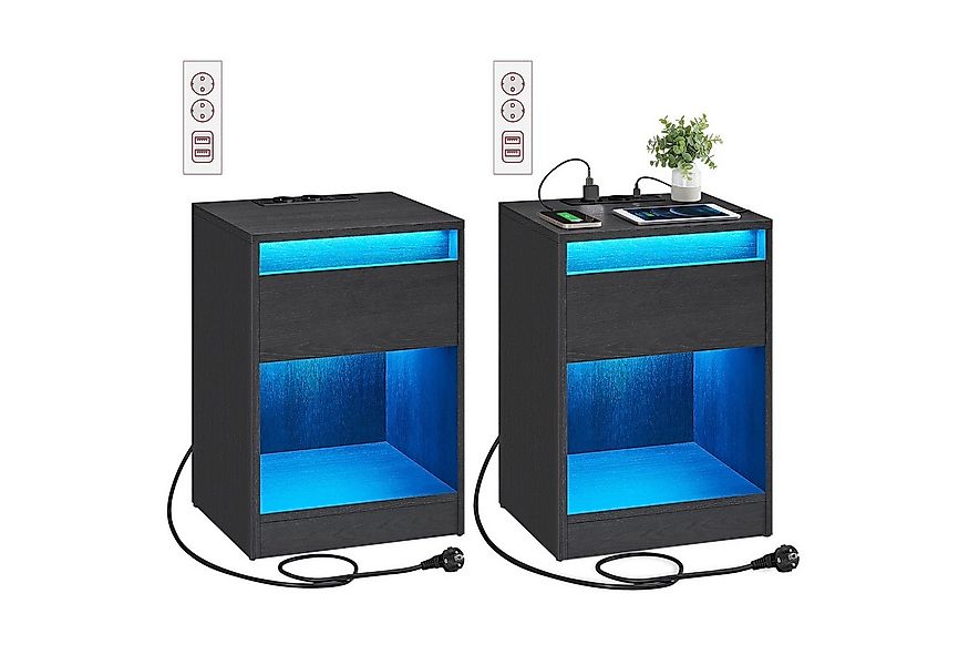 VASAGLE Nachttisch (2-St), mit einstellbarer LED-Beleuchtung, Beistelltisch günstig online kaufen