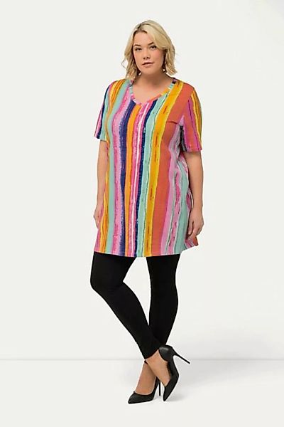 Ulla Popken Longshirt Longshirt farbige Streifen A-Linie V-Ausschnitt günstig online kaufen