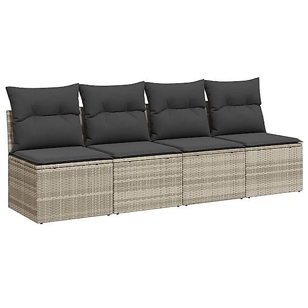 vidaXL Gartensofa mit Kissen 4-Sitzer Hellgrau Poly Rattan 366178 günstig online kaufen