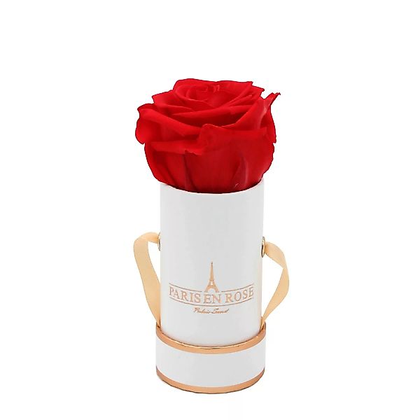 Rosenbox Ø 5 cm Weiß-Roségold mit einer Roten Rose günstig online kaufen
