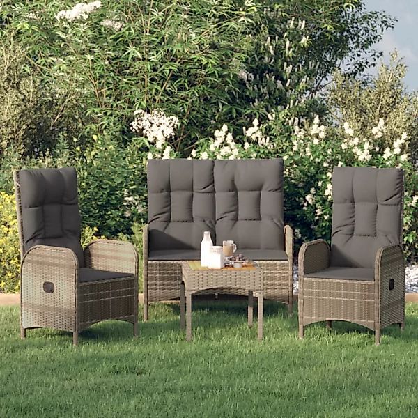 Vidaxl 3-tlg. Garten-essgruppe Mit Kissen Grau Poly Rattan günstig online kaufen