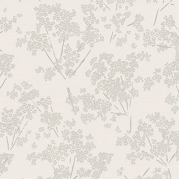 PROFHOME 395483-GU Blumen Tapete Floral Schimmernd Weiß Grau 0,53 m x 10,05 günstig online kaufen