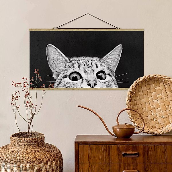 Stoffbild Tiere mit Posterleisten - Querformat Illustration Katze Schwarz W günstig online kaufen