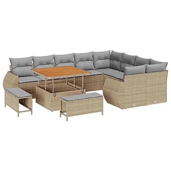 vidaXL Gartensofa-set mit Kissen 12-Tlg Beige und Hellgrau Poly-Rattan 3363 günstig online kaufen