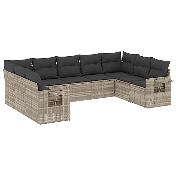 vidaXL 9-Tlg Garten-Sofagarnitur mit Kissen Hellgrau Poly Rattan 3220601 günstig online kaufen