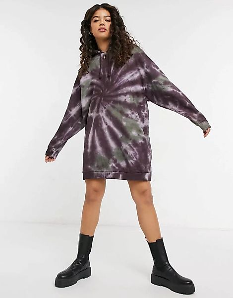ASOS DESIGN – Kurzes Sweatshirt-Kleid mit Kapuze und Spiral-Batikprint-Schw günstig online kaufen