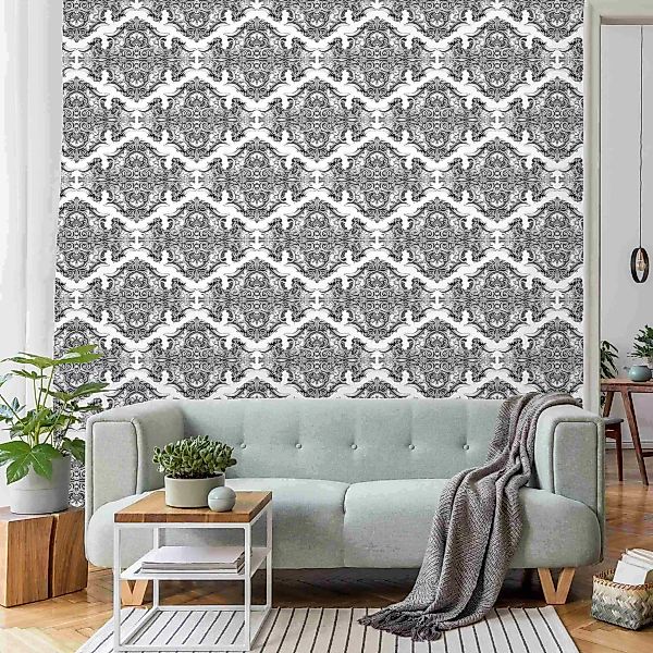 Fototapete Aquarell Barock Muster mit Ornamenten in Grau günstig online kaufen