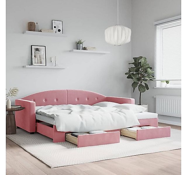 vidaXL Bett, Tagesbett Ausziehbar mit Schubladen Rosa 90x200 cm Samt günstig online kaufen