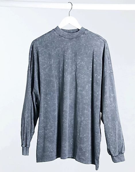 ASOS DESIGN – Langärmliges Oversize-Shirt in Anthrazit mit Acid-Waschung-Gr günstig online kaufen