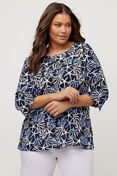 Ulla Popken Spitzenbluse Bluse gemustert A-Linie Rundhals 3/4-Arm günstig online kaufen