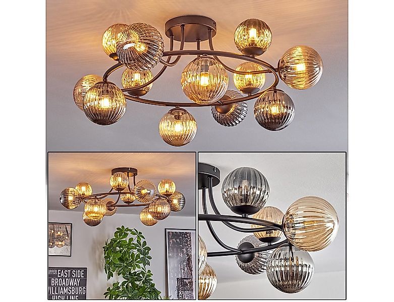 hofstein Deckenleuchte Deckenlampe aus Metall/Glas in Schwarz/Rauch-/Bernst günstig online kaufen