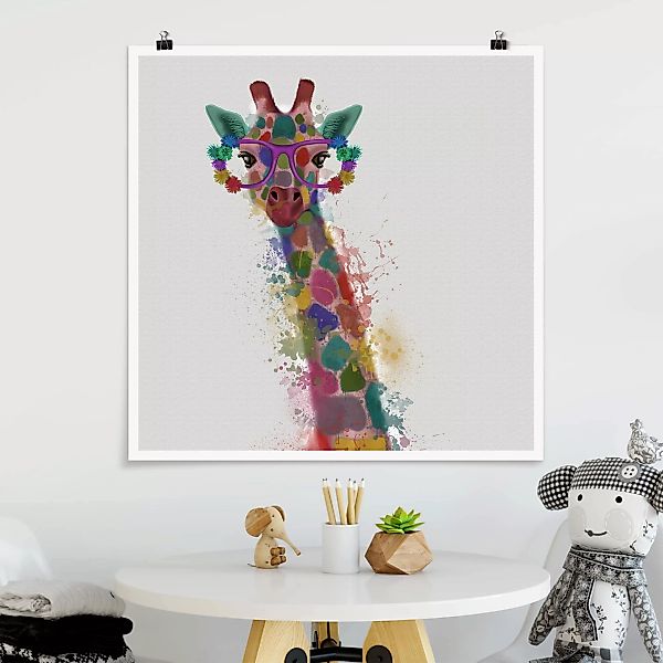 Poster Tiere - Quadrat Regenbogen Splash Giraffe günstig online kaufen