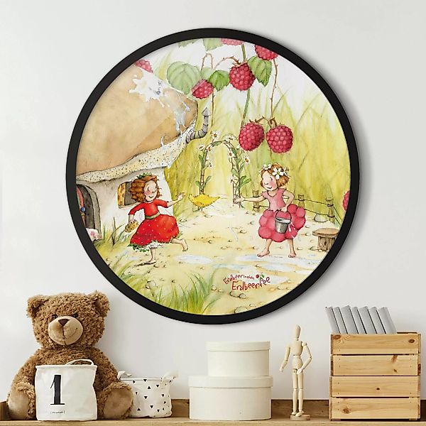 Rundes Gerahmtes Bild Erdbeerinchen Erdbeerfee - Unter dem Himbeerstrauch günstig online kaufen