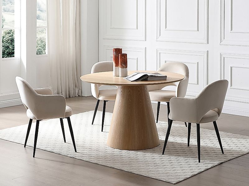 Stuhl mit Armlehnen 2er-Set - Samt & schwarzes Metall - Beige - ALSEY von M günstig online kaufen