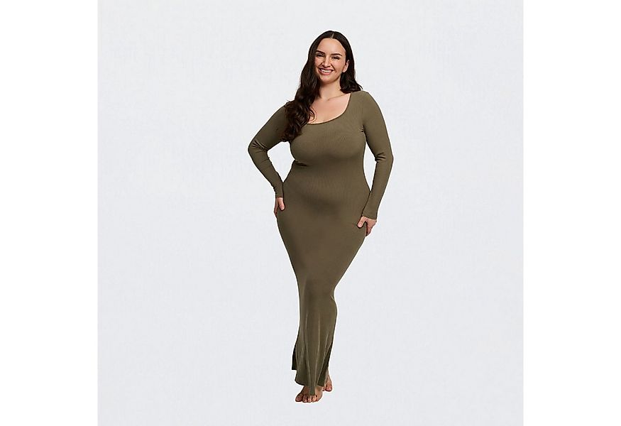 Creamy Fabrics Jerseykleid Ribbed Long Sleeve Maxikleid-Army Green-XS (1-tl günstig online kaufen