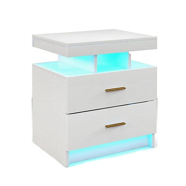 Costway Nachttisch mit Led-Beleuchtung 50 x 40 x 58 cm Weiß günstig online kaufen