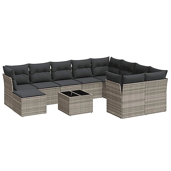vidaXL 11-Tlg Garten-Sofagarnitur mit Kissen Hellgrau Poly Rattan 3250441 günstig online kaufen