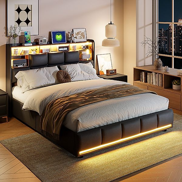 Furnishings Home Polsterbett Stauraumbett Doppelbett LED günstig online kaufen