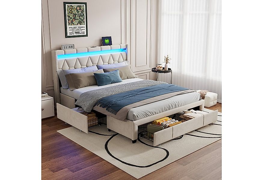 PXloue Polsterbett LED Doppelbett (Geeignet für Jugendliche und Kinder), St günstig online kaufen