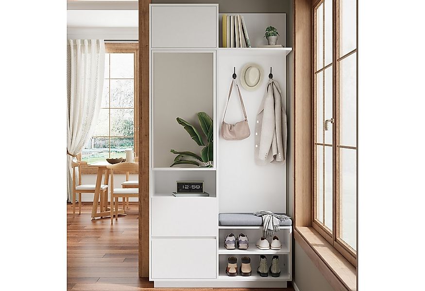 KLAM HOME Garderoben-Set Kompaktgarderobe Mit Spiegel Und Sitzbank, (Flurmö günstig online kaufen