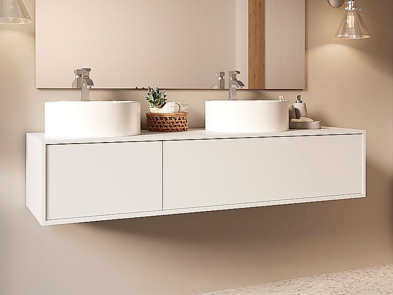 Waschbeckenunterschrank hängend  Weiß - Doppelwaschbecken rund - 150 cm - I günstig online kaufen