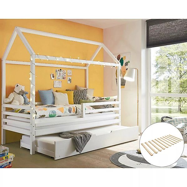 Kinderbett Funktionsbett Hausbett 90x200 cm mit hohem Dach LUANA-78 massiv günstig online kaufen