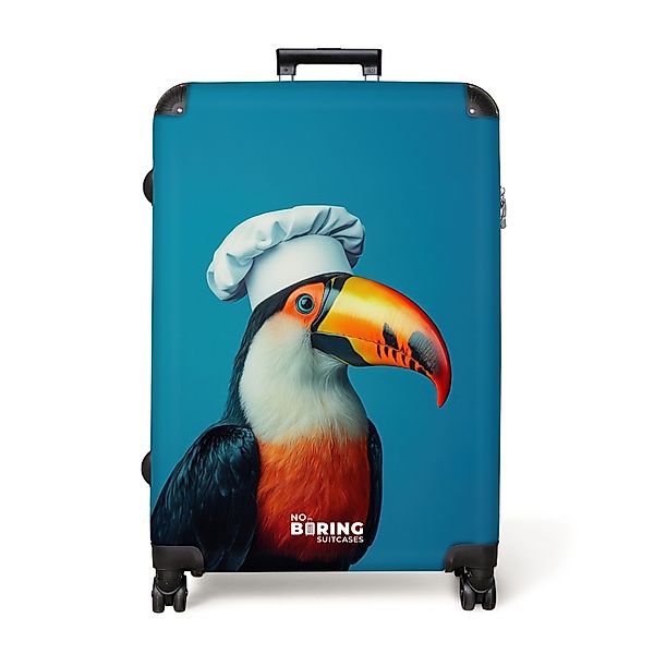 NoBoringSuitcases.com© Hartschalen-Trolley Tukan mit Kochmütze auf günstig online kaufen